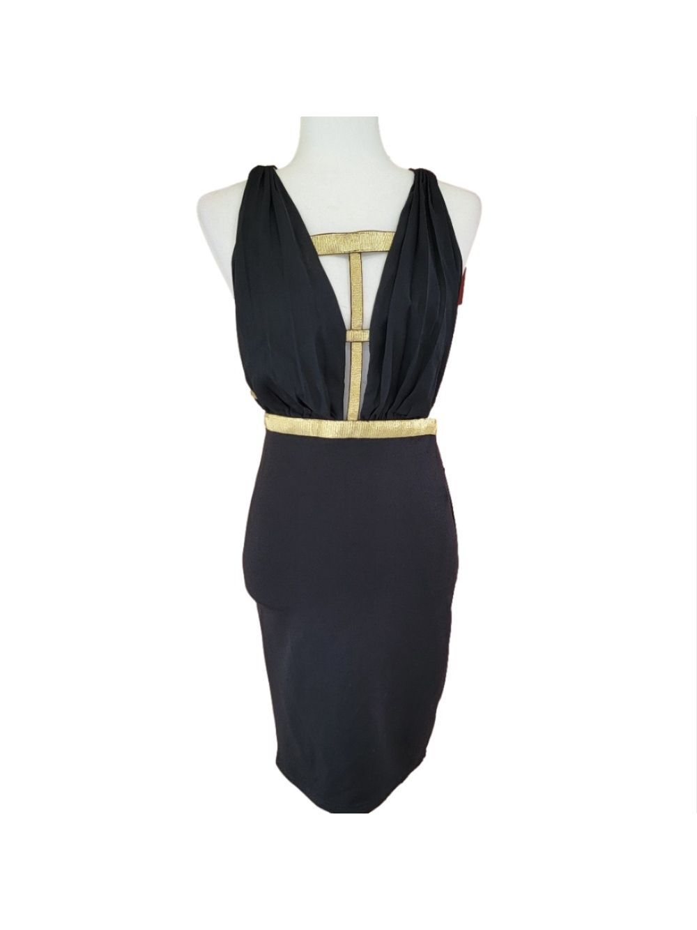 Miss Avenue Elegant Black and Gold Women's Midi Dress Size Medium NWT